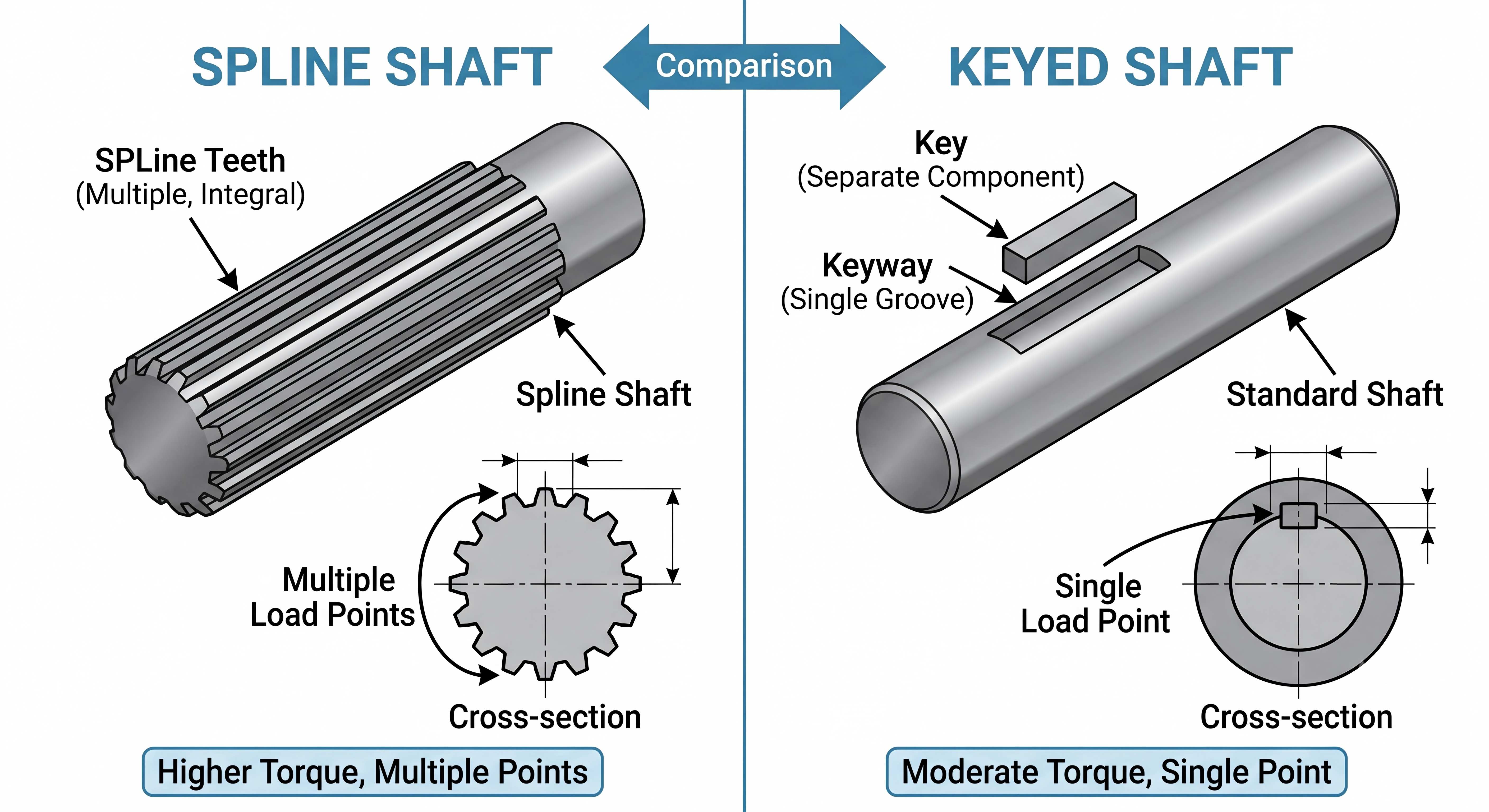 Keyed vs Splined Electric Motor Output Shafts